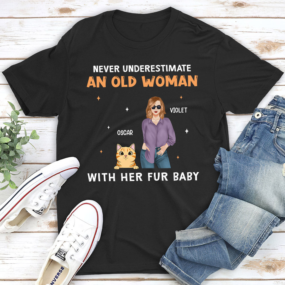 Personalized Custom Unisex T-shirt: Old Woman With Cat - Ideal Gift for Pet Lovers