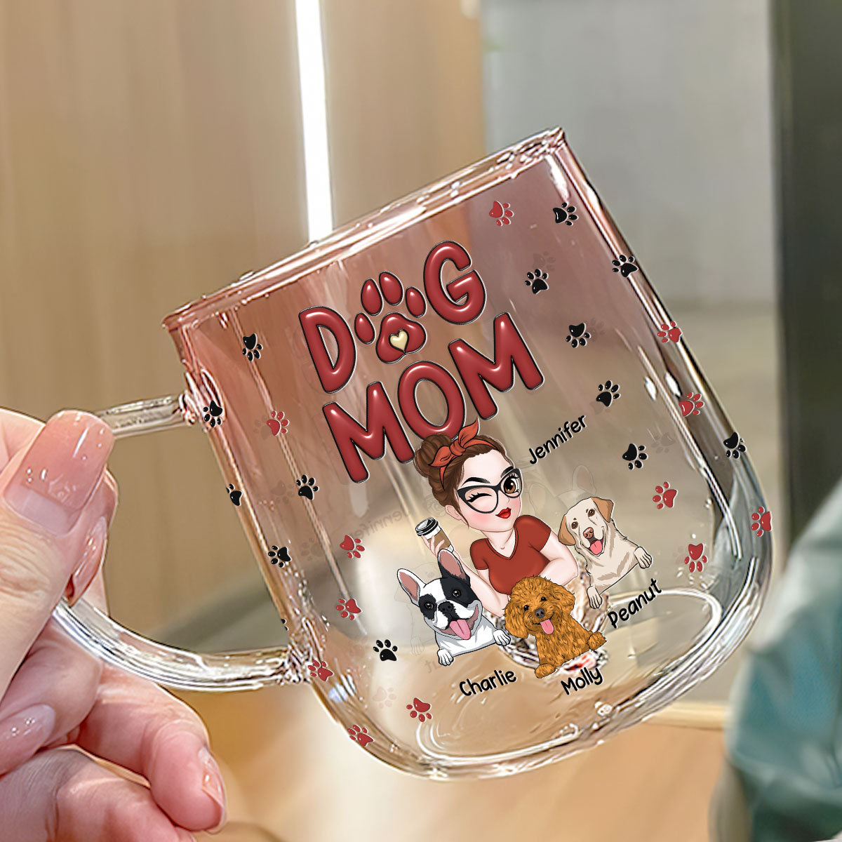 Personalized Pink Gradient Glass Mug for Loving Dog Moms