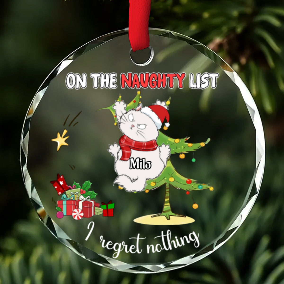 Customizable Naughty Cats Christmas Glass Ornament - Perfect Personalized Gift