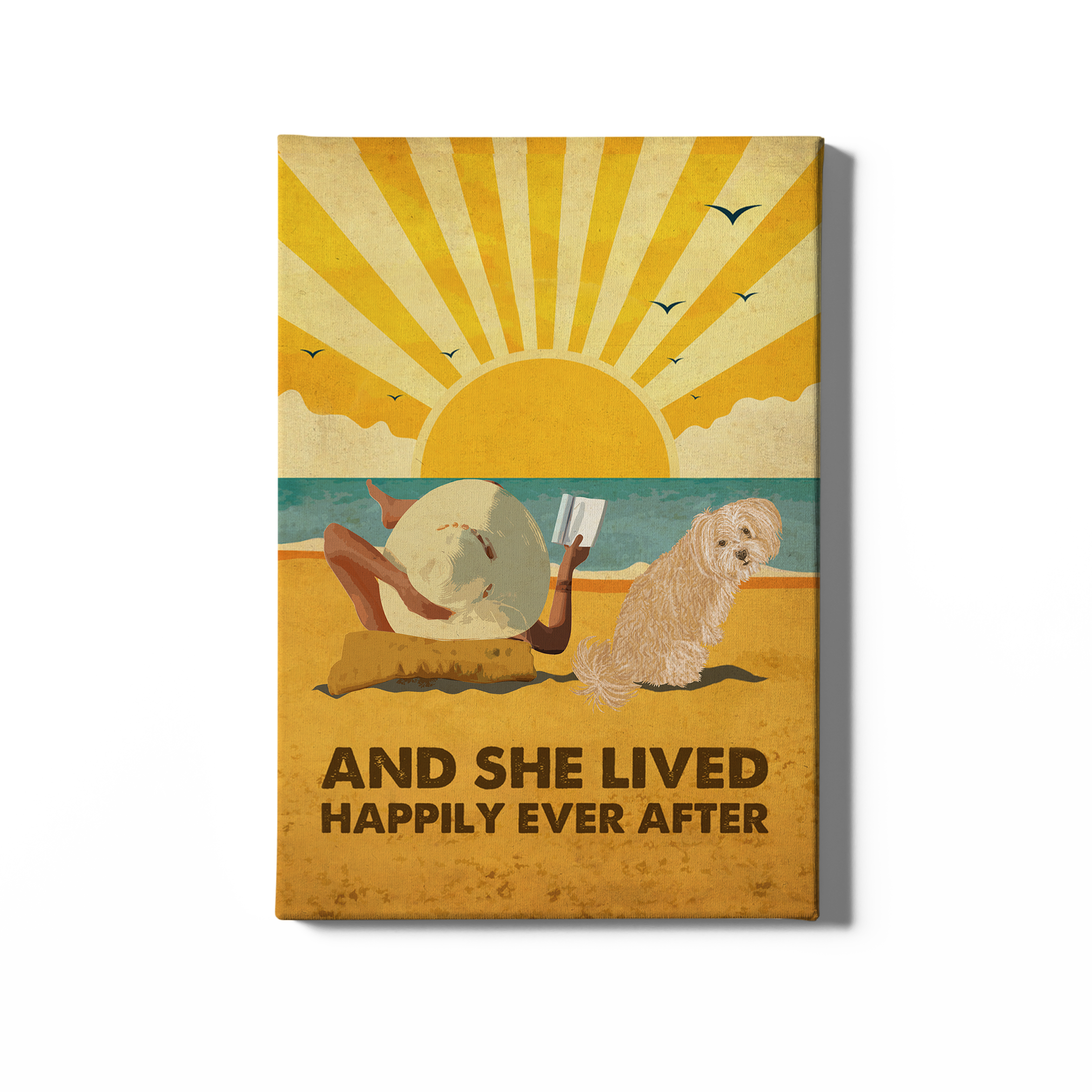 Dog's Happily Ever After - Custom Personalized Canvas with Dog, Beach, and Book