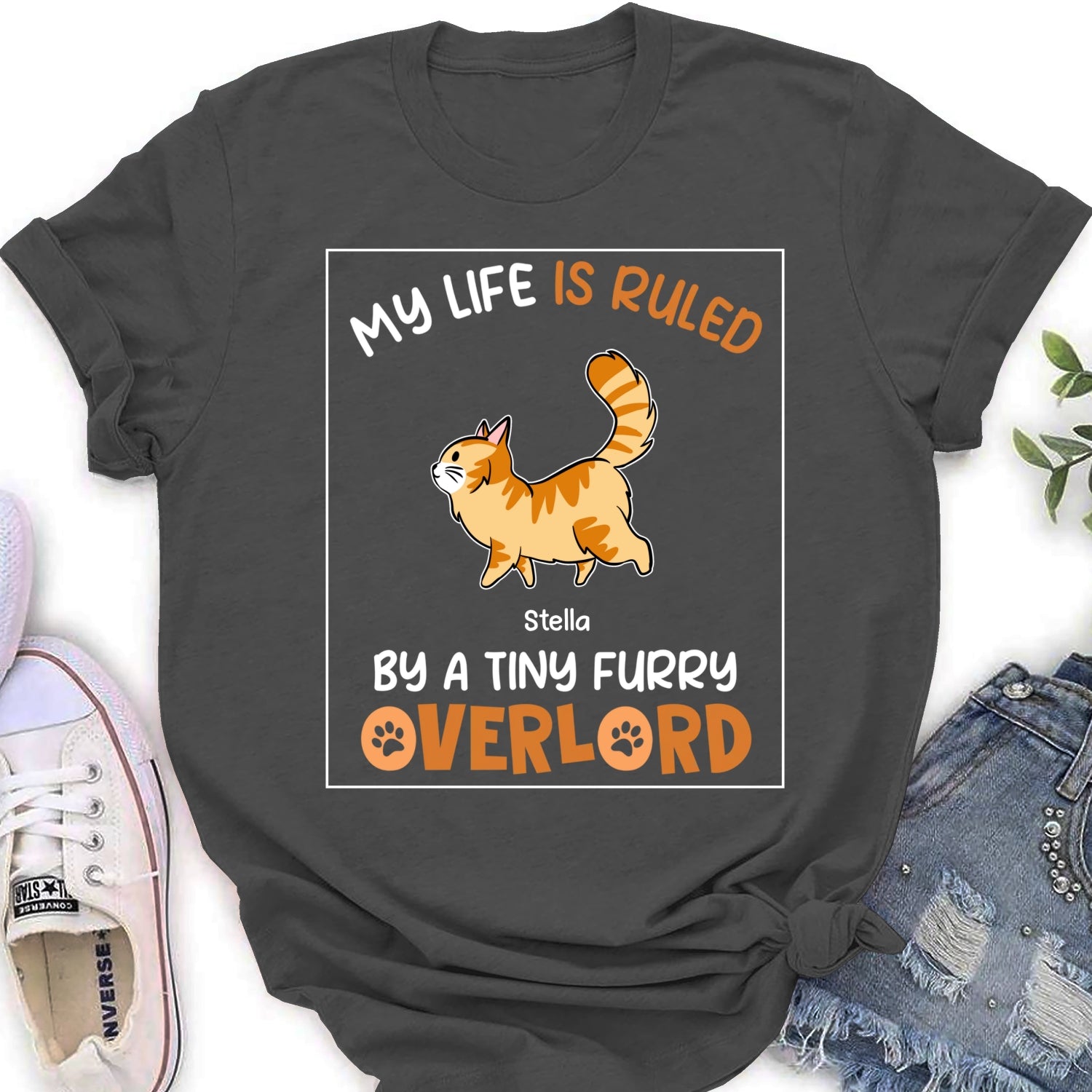 Personalized Custom Women's T-shirt: Ruled by Tiny Furry Overlords - Ideal Gift for Pet Lovers
