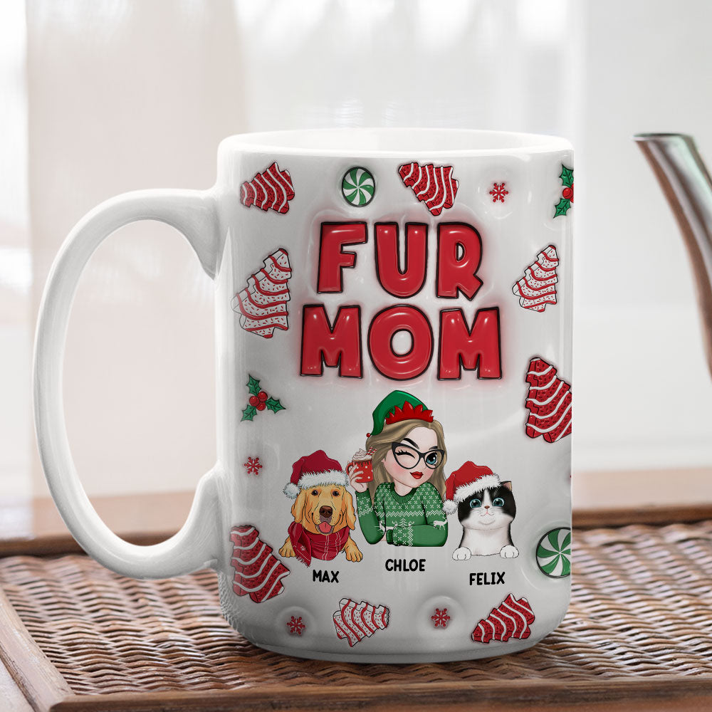 Personalized 3D Inflated Effect Fur Mom Tree Cake Mug