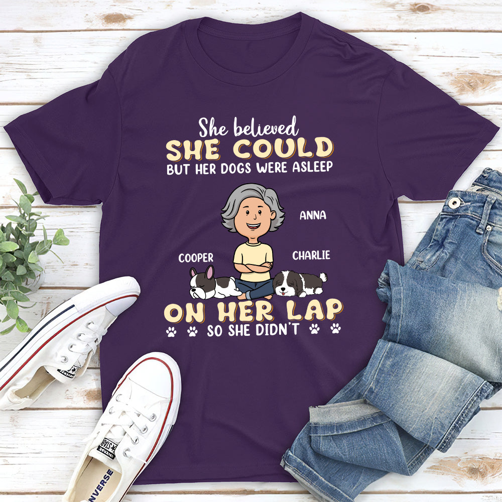 Personalized Unisex Dog Asleep On Lap T-shirt - Ideal Gift for Pet Lovers