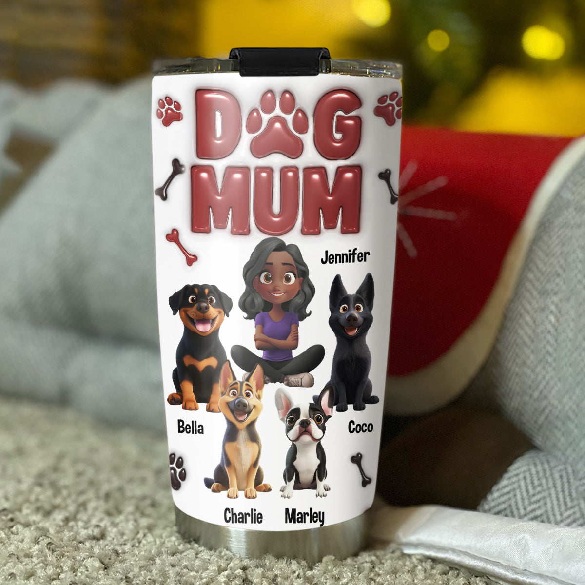 Lovely Dog Mama - Customizable 3D Inflated Effect Stainless Steel Tumbler