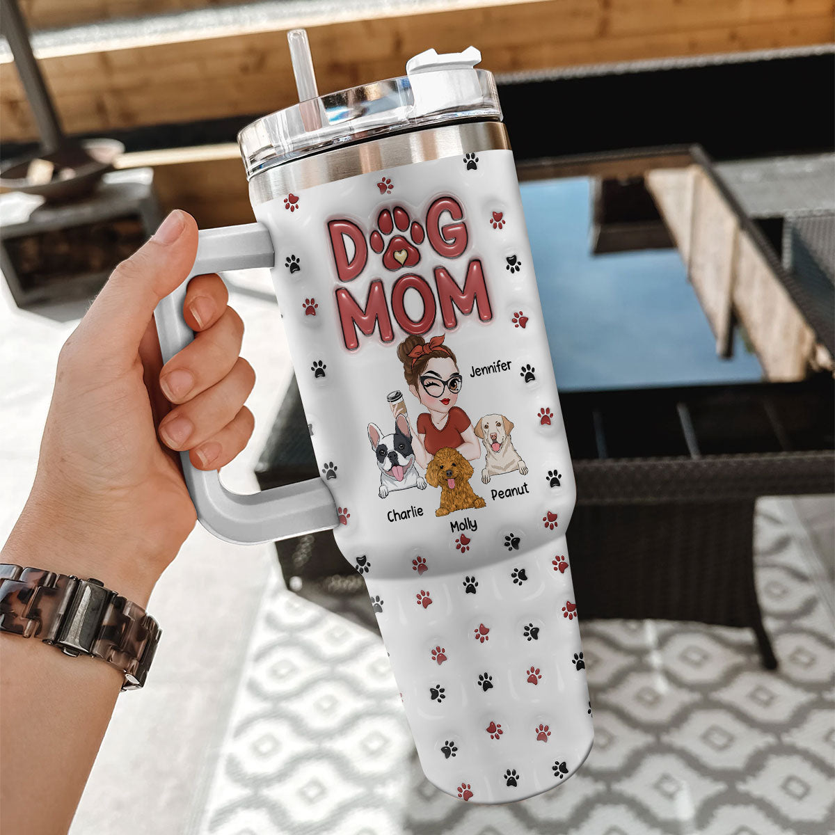 Personalized 3D Inflated Effect Printed 40 Oz Tumbler - Ideal for Dog Moms
