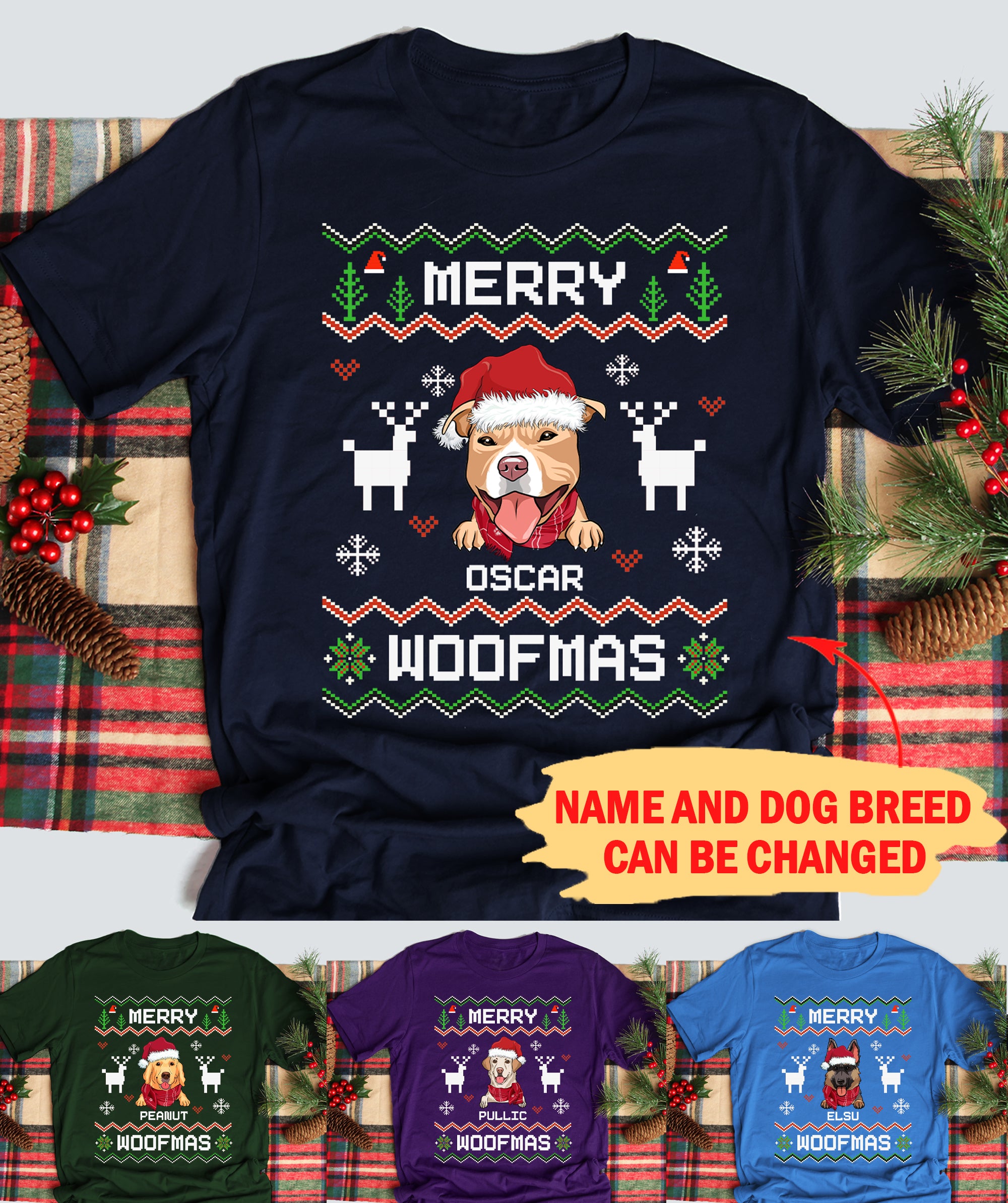 Merry Woofmas Pixel Personalized Custom Unisex T - shirt: Ideal Gift for Pet Lovers