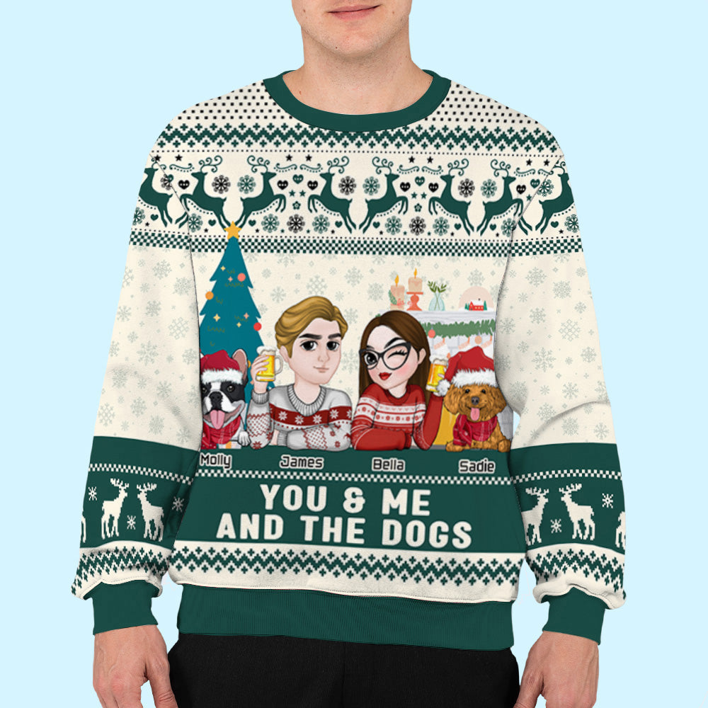 Personalized Custom All-Over-Print Couple and Dog Sweatshirt - Ideal Gift for Pet Lovers