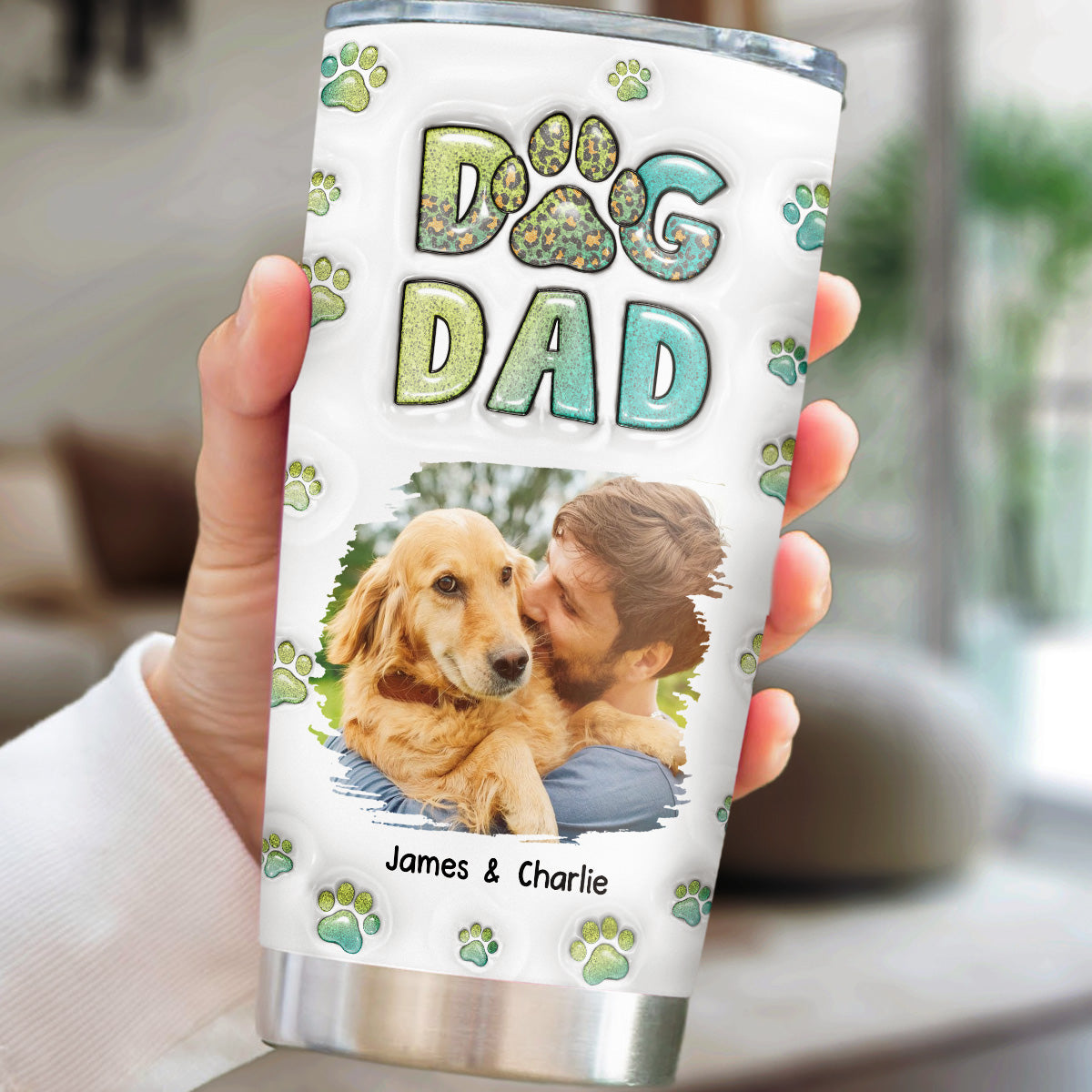 Personalized 3D Inflated Effect Dog Dad Chibi Photo Tumbler - Version 2