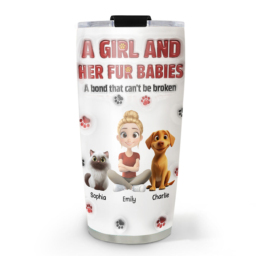 Personalized 3D Inflated Effect Tumbler - A Girl And Her Fur Babies Version 2