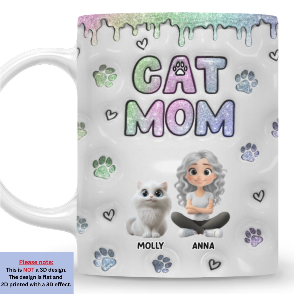 Customizable 3D Inflated Effect Lovely Chibi Cat Mom Mug - Personalized for a Unique Experience