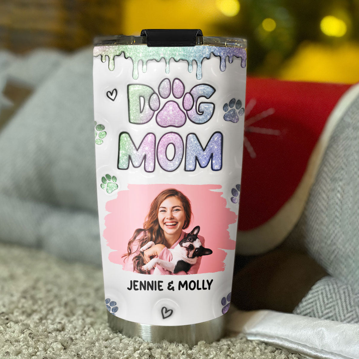 Personalized 3D Inflated Effect Tumbler: Lovely Chibi Dog Mom Version Photo