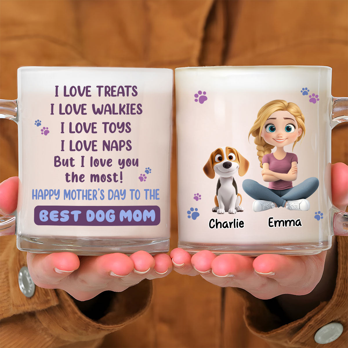 Most Loving Dog Mom Dad - Personalized Custom Glass Mug for Unforgettable Moments