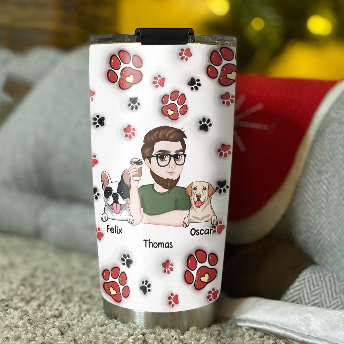 Love Dog Family - Customizable 3D Inflated Effect Stainless Steel Tumbler