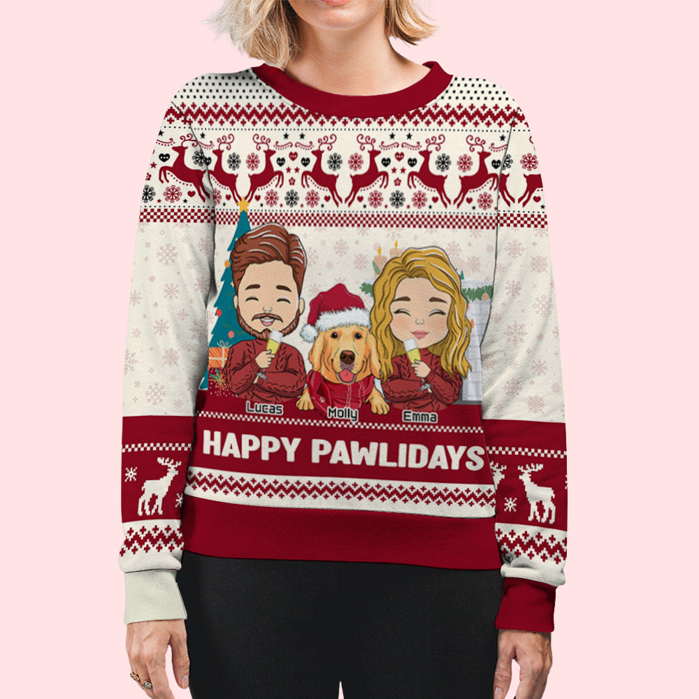 Personalized Pawlidays Couple All-Over-Print Sweatshirt for Pet Lovers