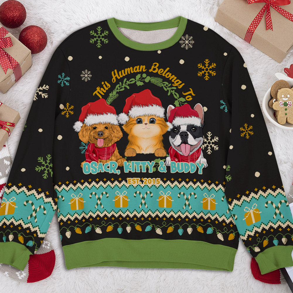 Human Belongs Christmas - Personalized Custom All-Over Print Sweatshirt for Pet Lovers