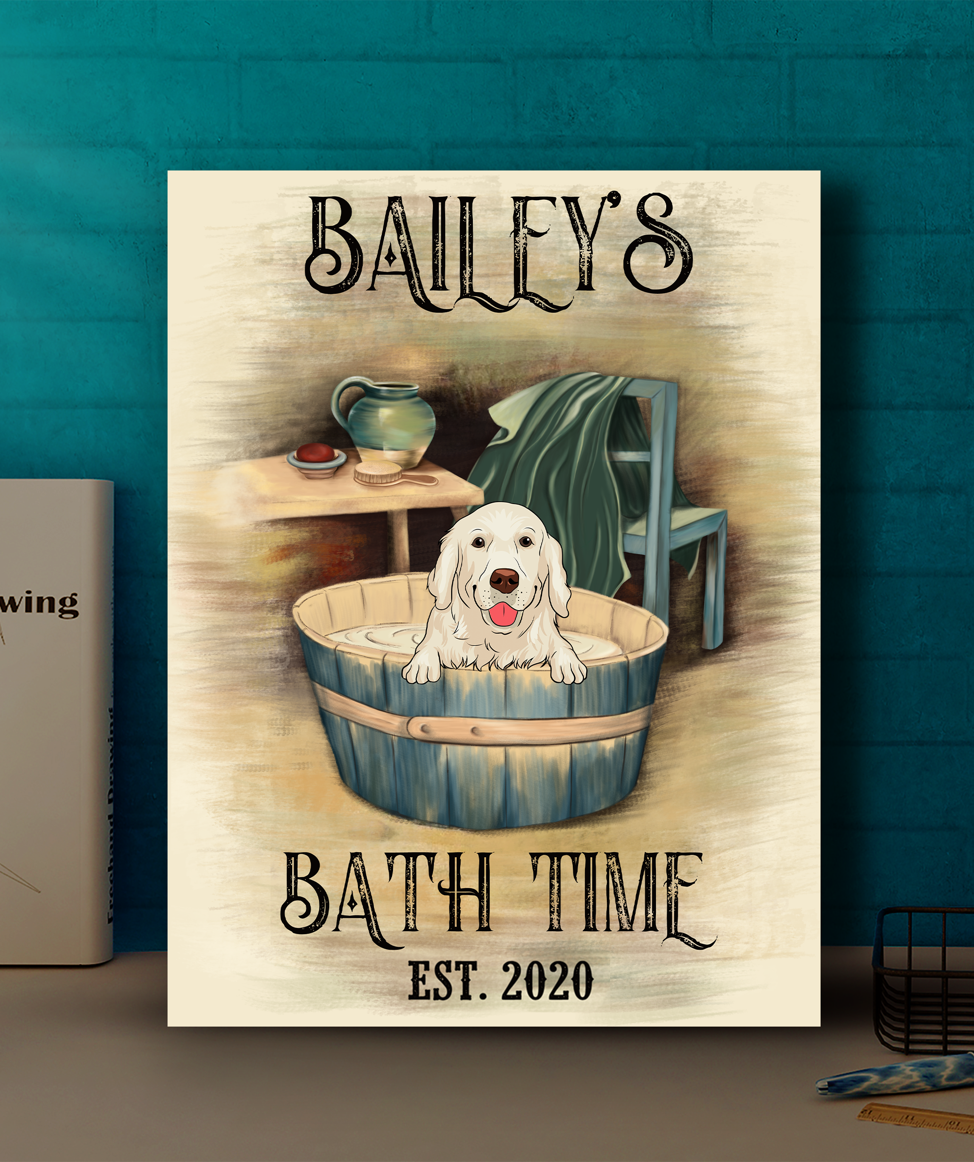 Personalized Custom Dog's Bath Time Canvas - Ideal Gift for Pet Lovers