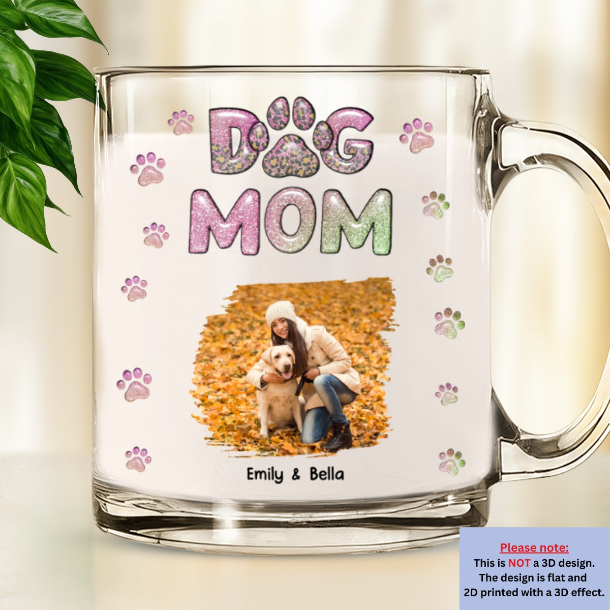 Personalized 3D Inflated Effect Glass Mug - Dog Mom Lovely Chibi Version Photo