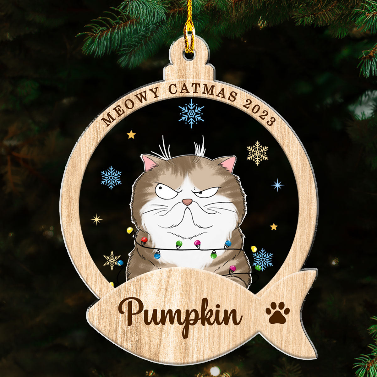 Adorable Cat & Snack Personalized Custom Acrylic Christmas Ornament