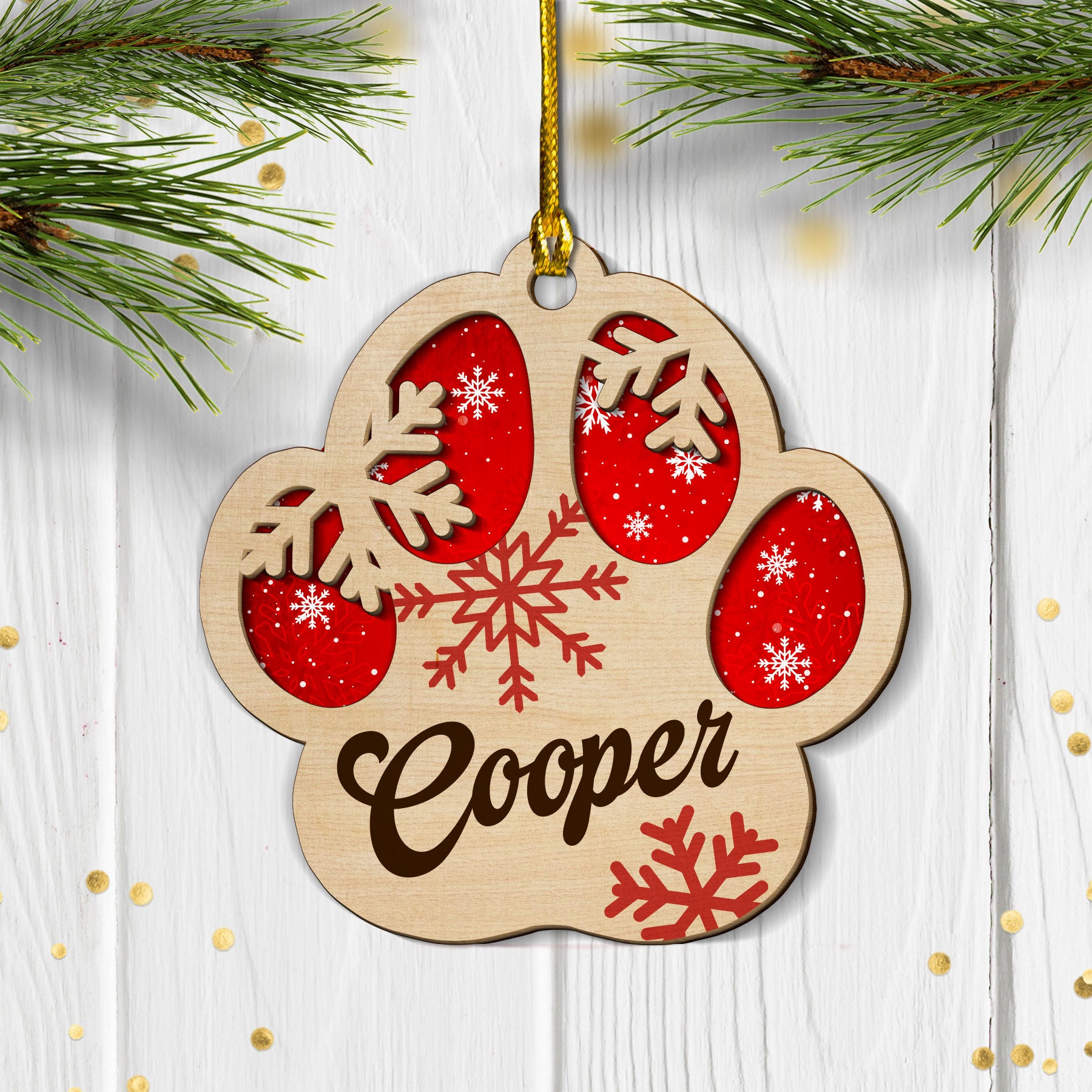Customizable 2-Layered Wood Family and Pet Christmas Ornament