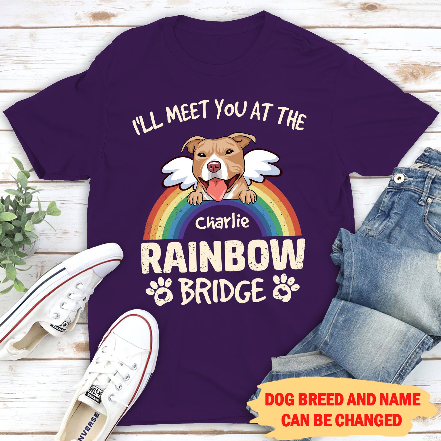 Personalized Unisex Memorial T-shirt - 'I'll Meet You At The Rainbow Bridge' for Pet Lovers
