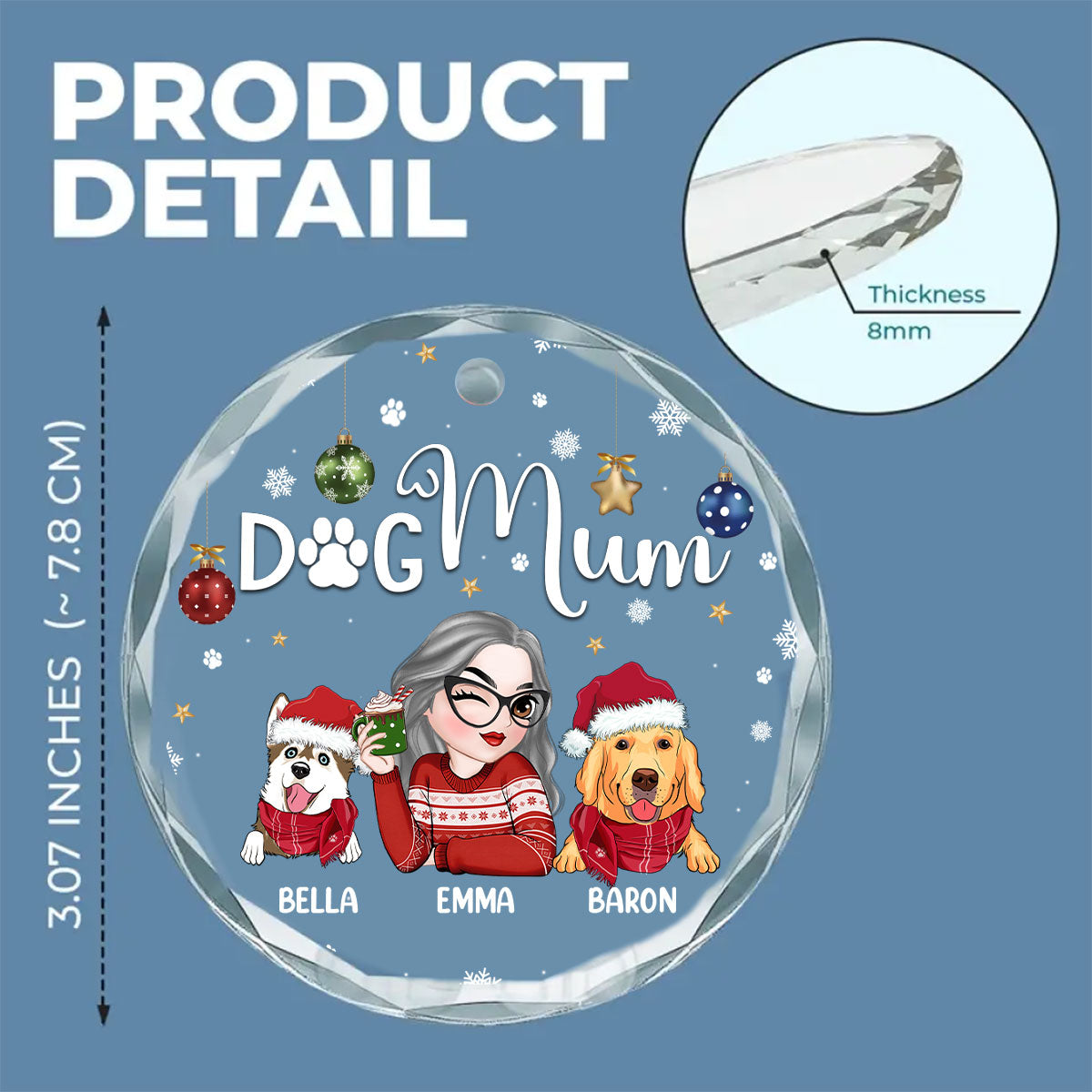 Customizable Dog Mom Glass Ornament - Perfect for Special Occasions
