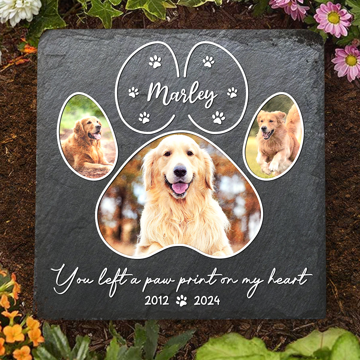 Personalized Paw Print Pet Memorial Stone - You Left A Paw Print On My Heart