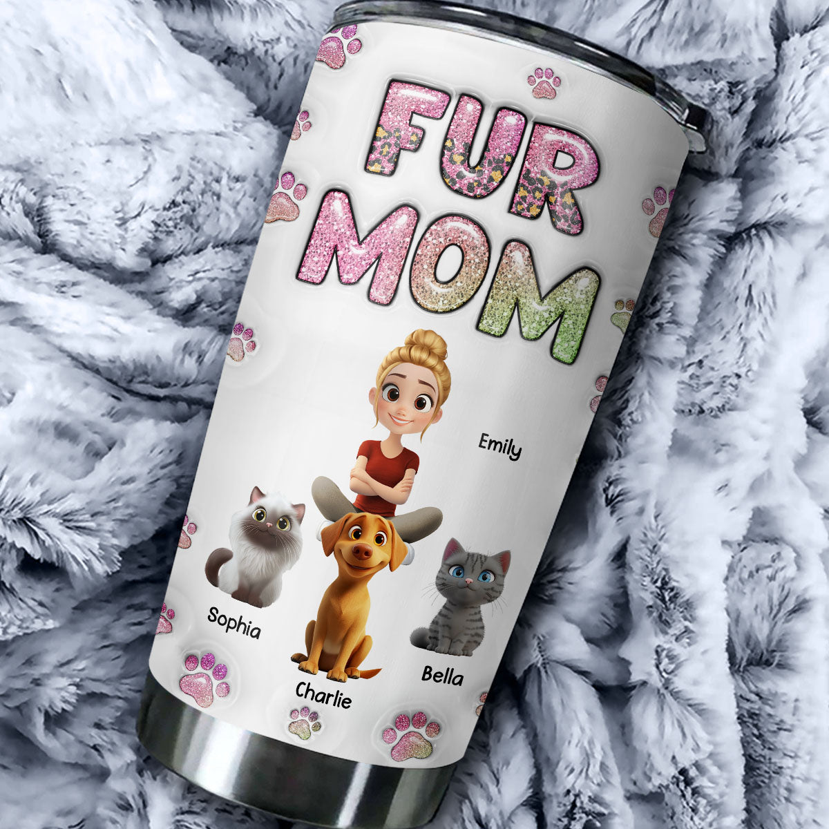 Personalized 3D Inflated Effect Chibi Tumbler for Fur Moms