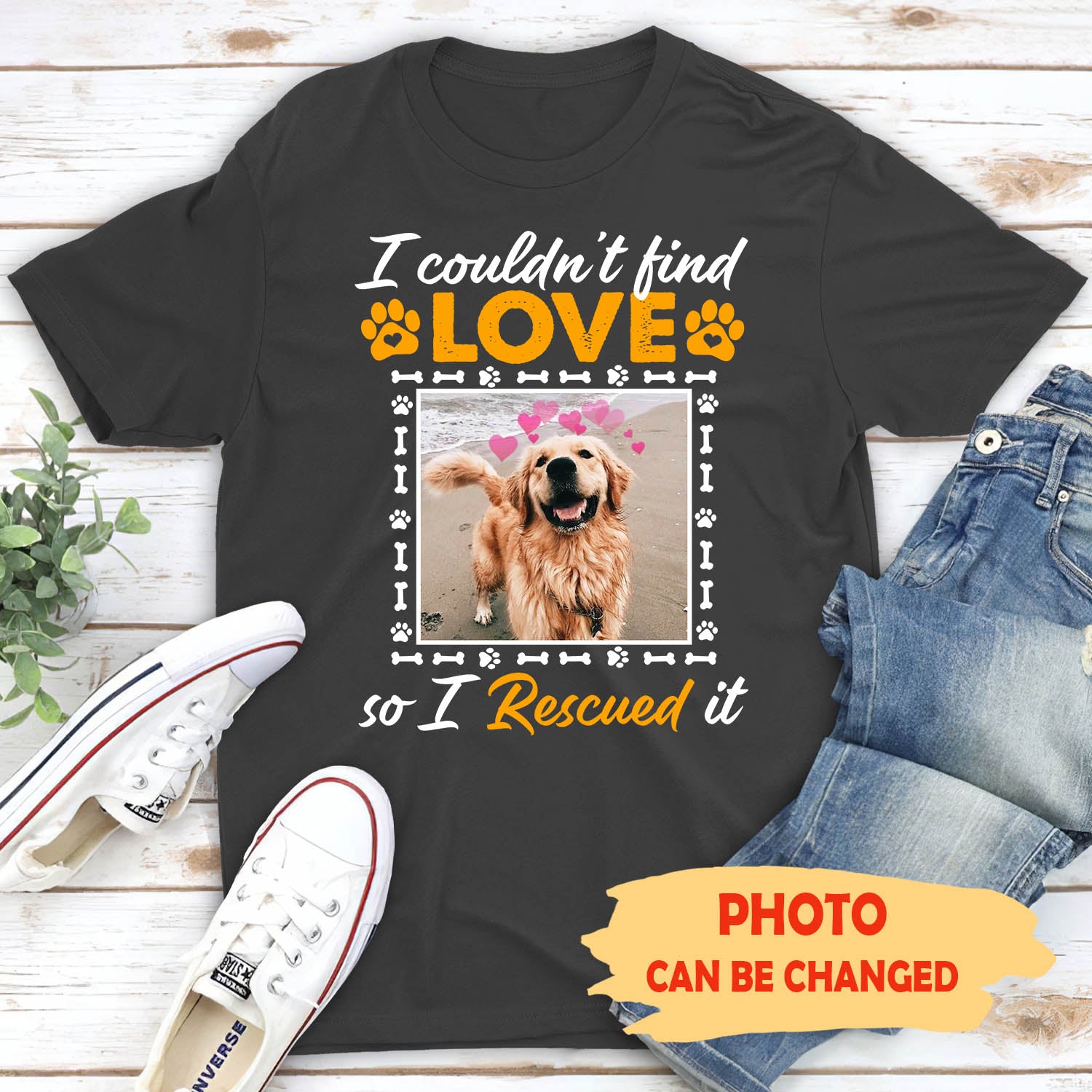 Rescue Love - Customizable Personalized Photo Unisex Pet Lover T-shirt