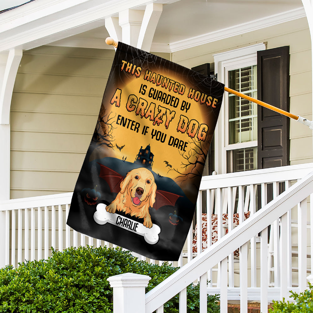 Customizable Halloween Garden Flag for Crazy Dog Lovers