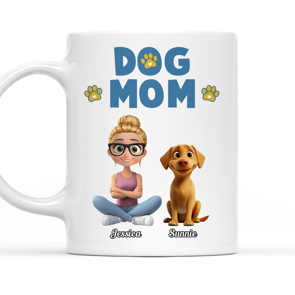 Personalized Girl and Dog Cartoon Style Coffee Mug - Ideal Gift for Loved Ones