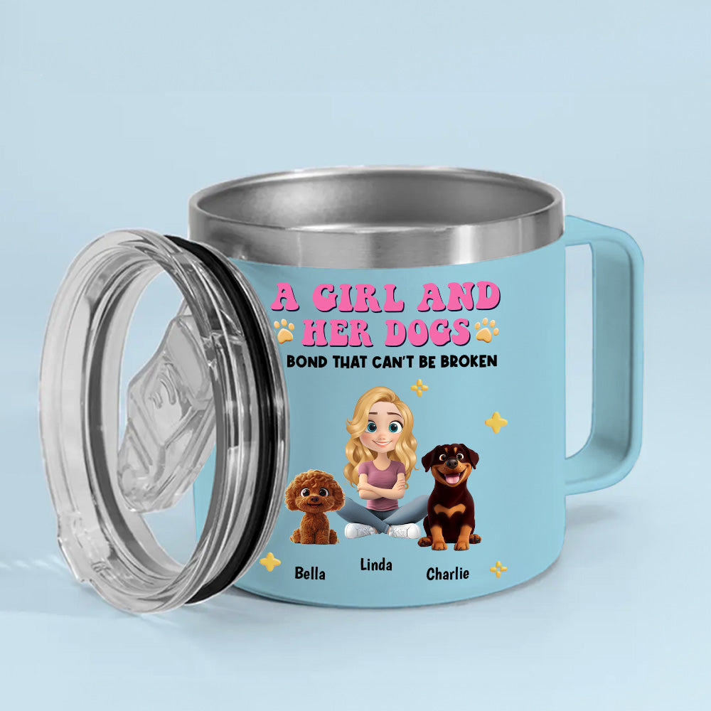 Personalized 14oz Stainless Steel Tumbler with Handle - A Girl And Her Dogs Design