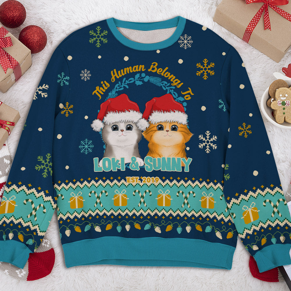 Human Belongs Christmas - Personalized Custom All-Over Print Sweatshirt for Pet Lovers