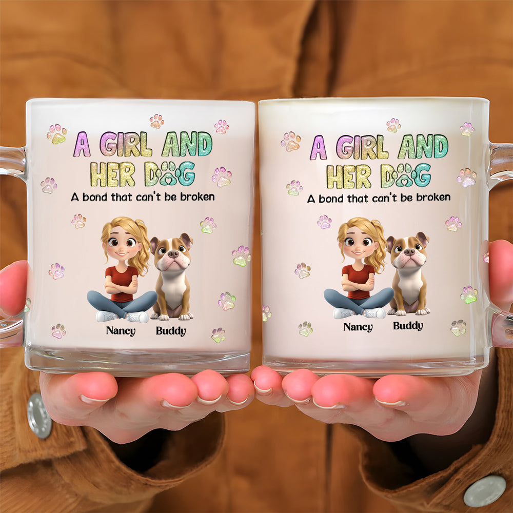 Personalized 3D Inflated Effect Glass Mug: A Girl And Her Dog Design