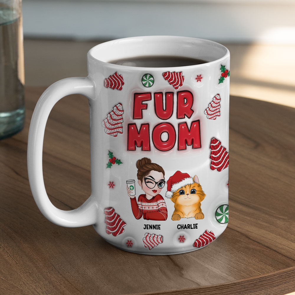 Personalized 3D Inflated Effect Fur Mom Tree Cake Mug