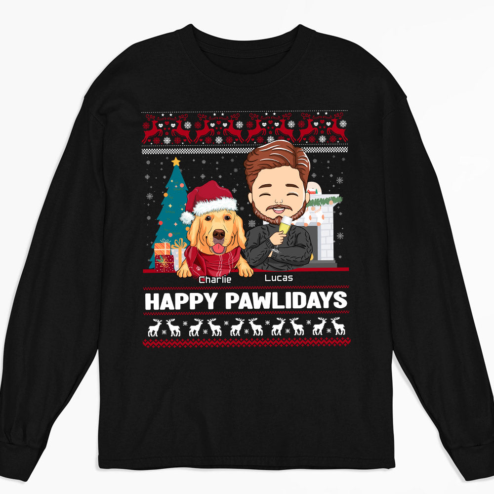Happy Pawlidays - Customizable Personalized Long Sleeve T - shirt for Pet Lovers