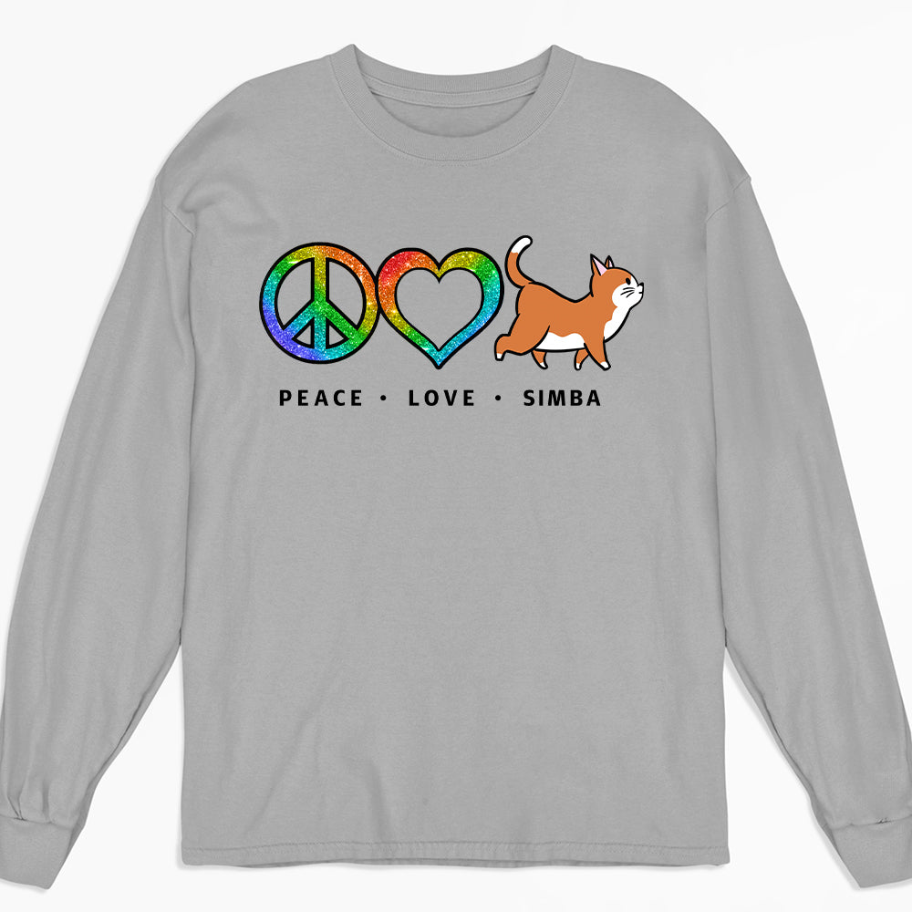 Personalized Peace Love Pet Pattern Long Sleeve T - shirt for Pet Enthusiasts