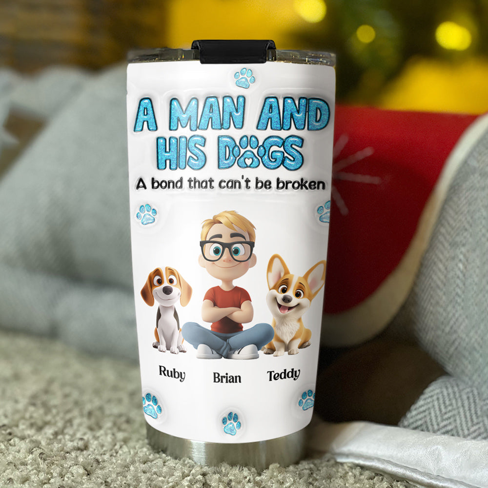 Personalized 3D Inflated Effect Stainless Steel Tumbler: A Man And His Dog Design