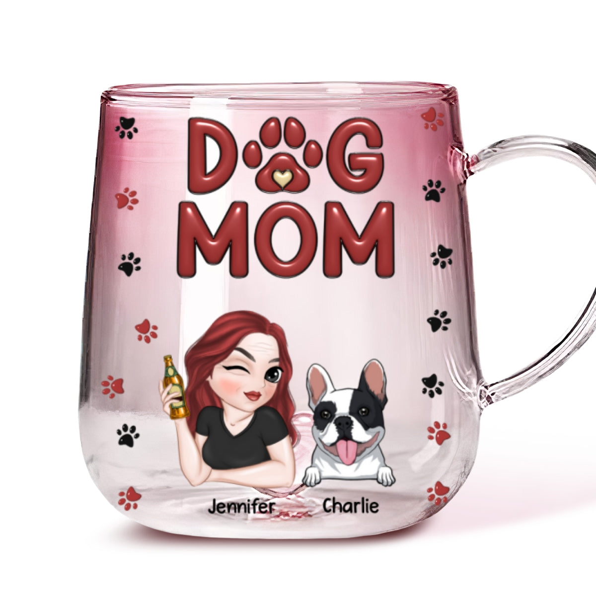 Personalized Pink Gradient Glass Mug for Loving Dog Moms