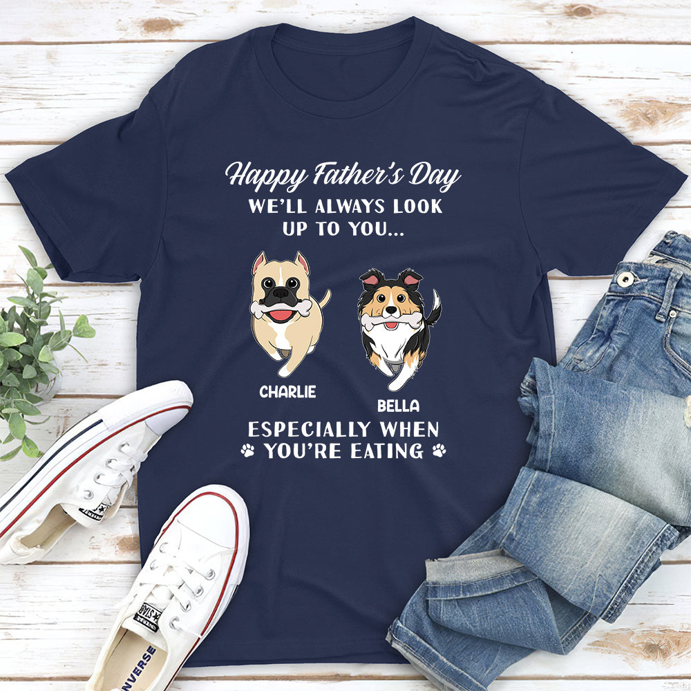 Personalized Custom Unisex Pet Lover T-shirt - Look Up While Eating
