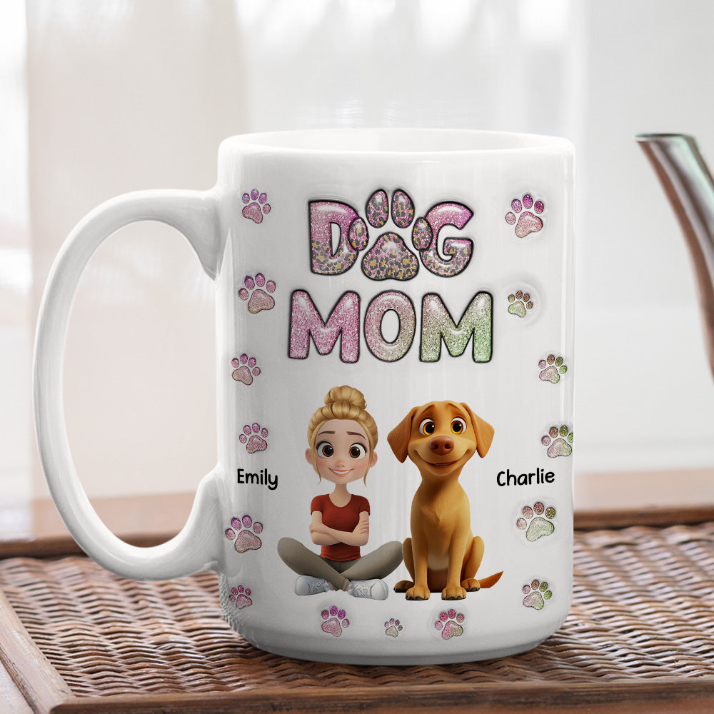 Personalized 3D Inflated Effect Chibi Dog Mom Mug