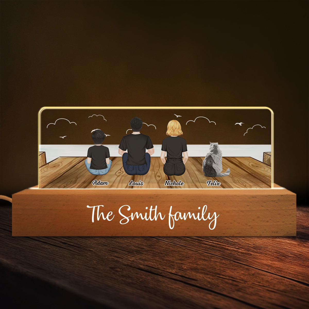 Personalized 3D LED Family Back View Night Light - Customizable for a Romantic Ambiance