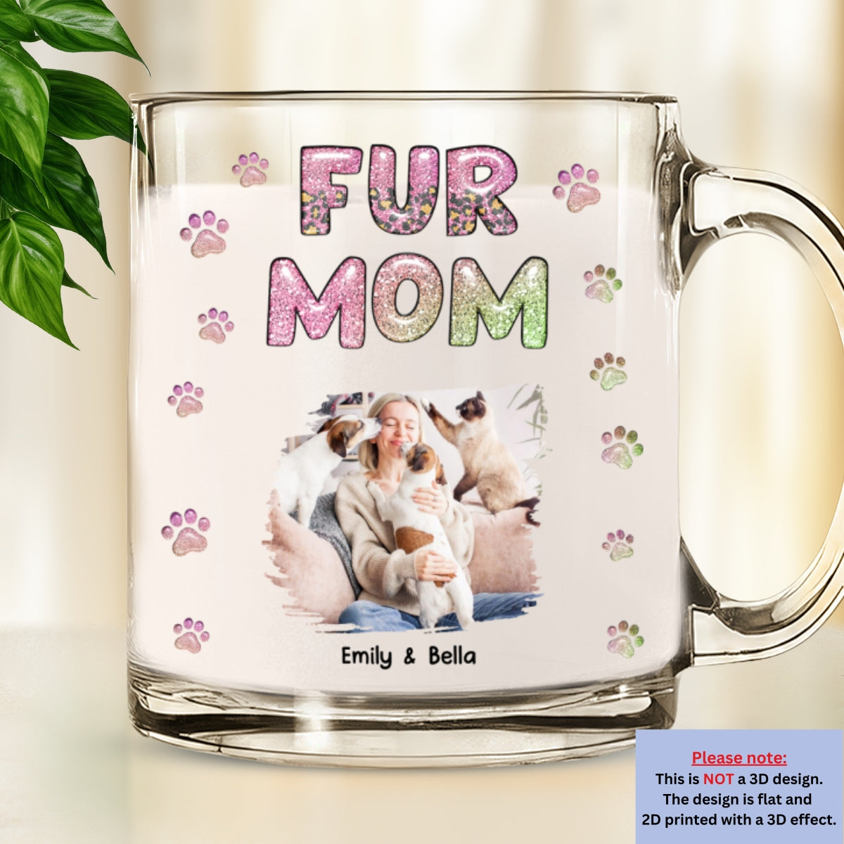 Personalized 3D Inflated Effect Glass Mug - Fur Mom Lovely Chibi Version Photo