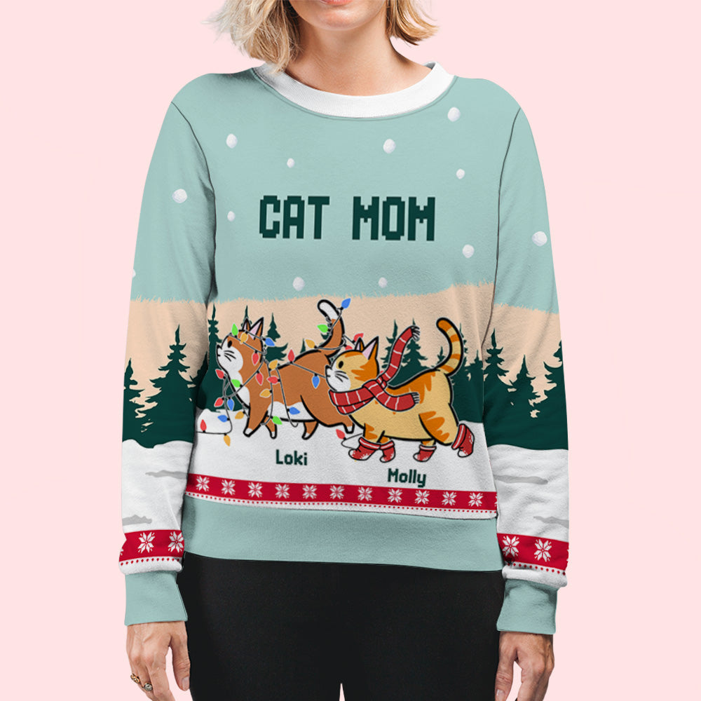 Meowy Christmas Personalized All-Over Print Cat Sweatshirt - Ideal Gift for Pet Lovers