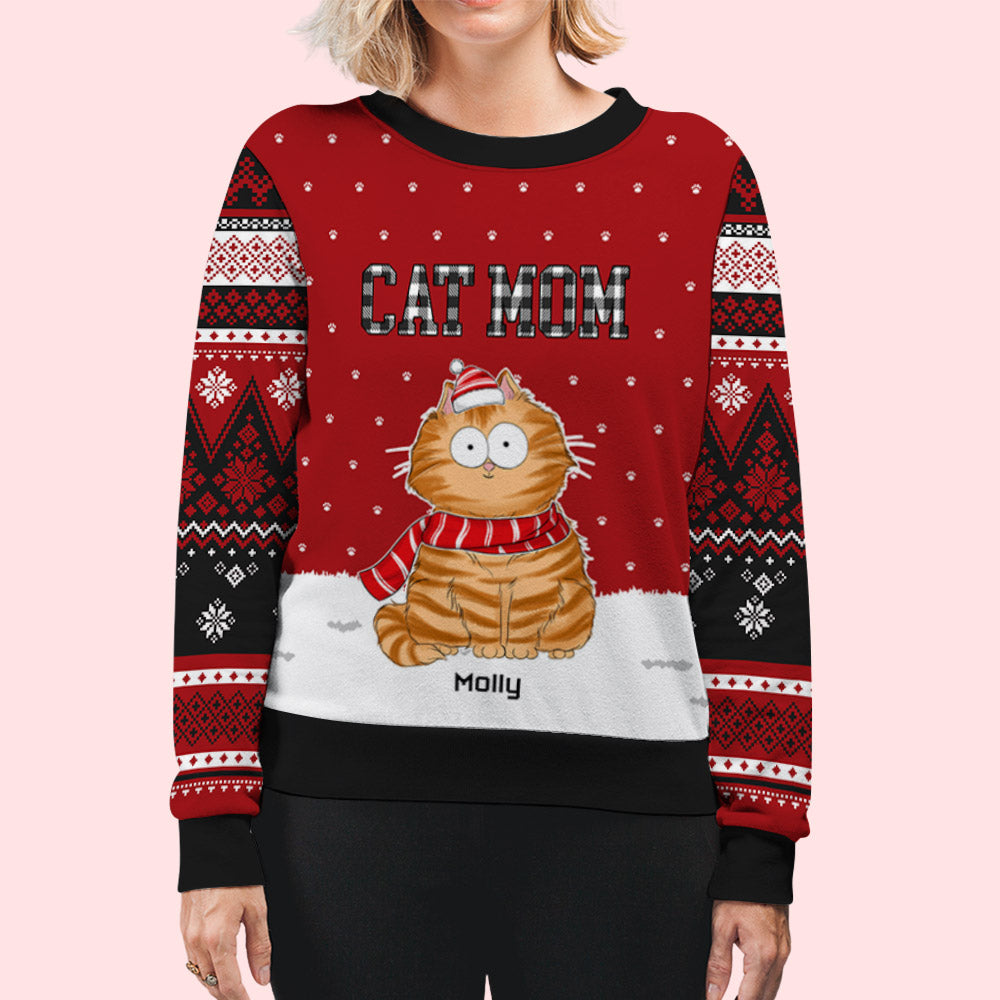 Personalized Cat Mom Pattern All-Over-Print Sweatshirt - Ideal Gift for Pet Lovers
