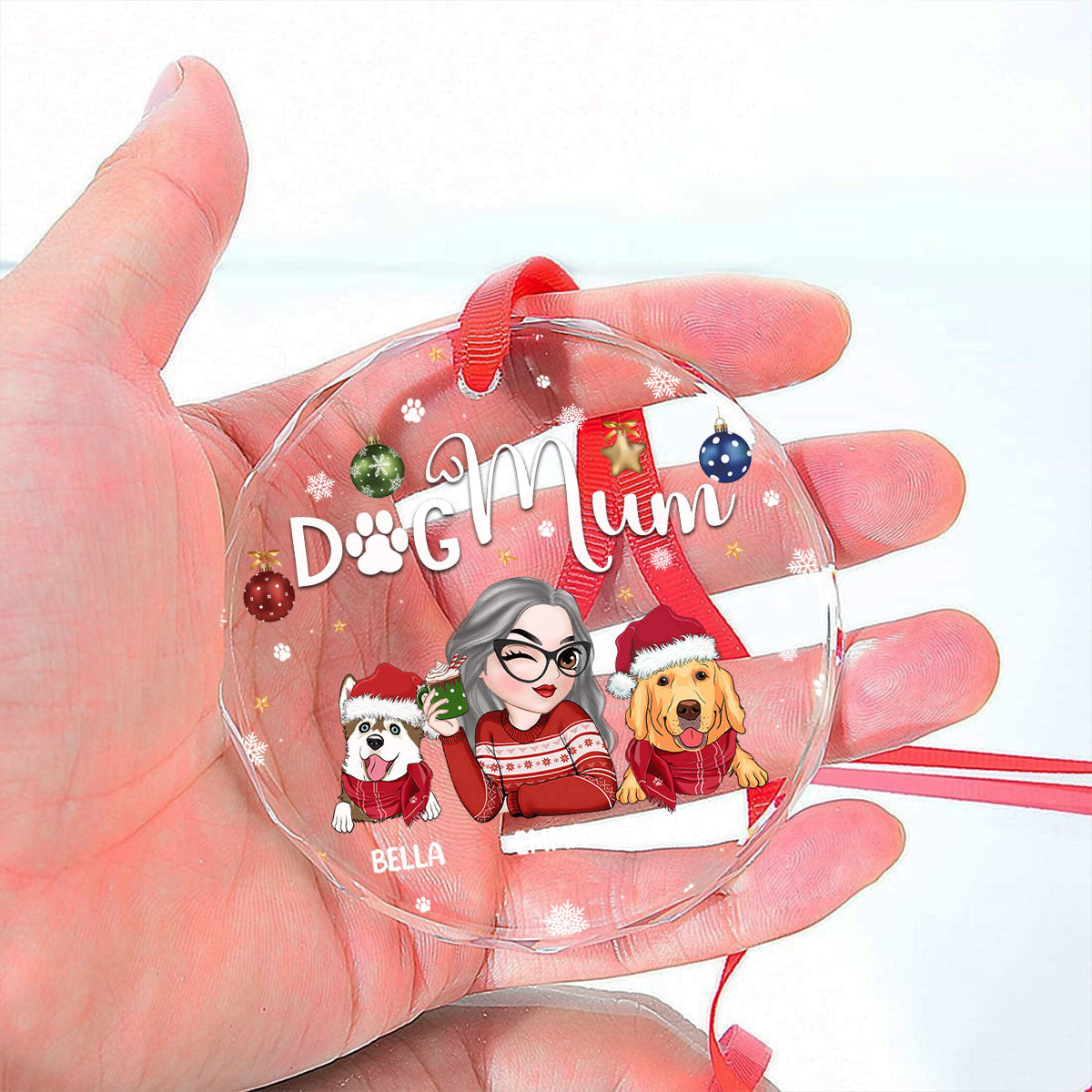 Customizable Dog Mom Glass Ornament - Perfect for Special Occasions