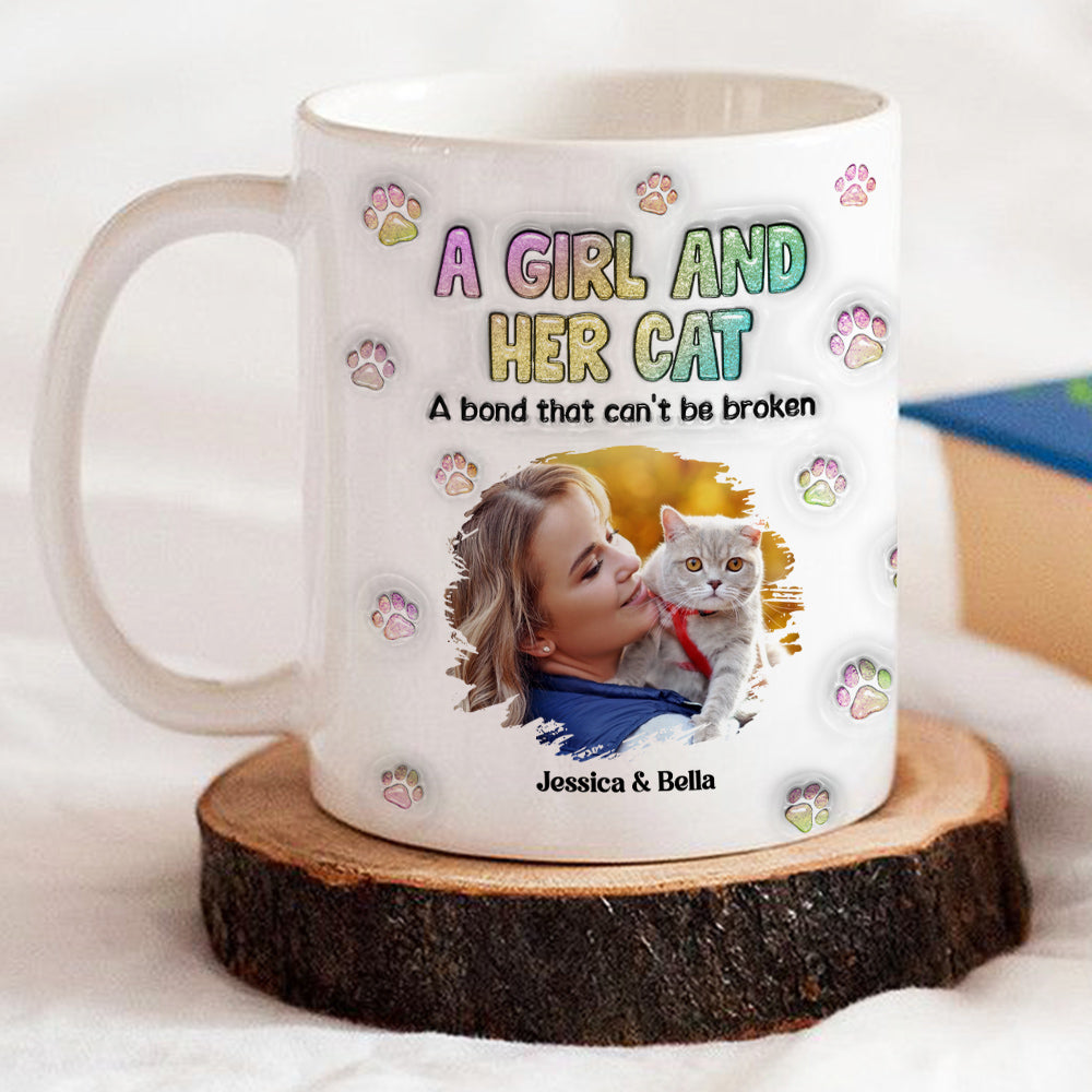 Personalized 3D Inflated Effect Mug with A Girl And Her Cat Photo