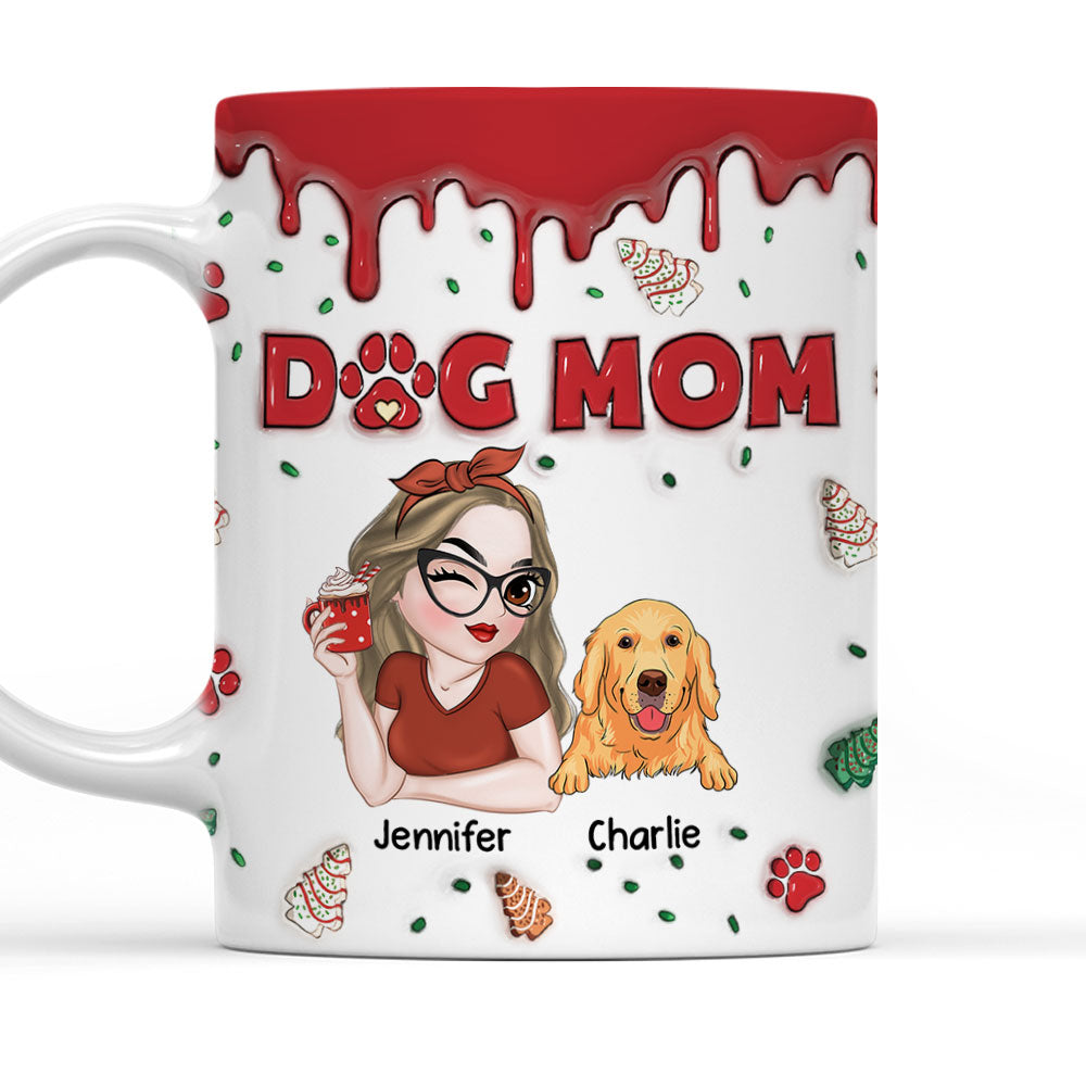 Personalized 3D Inflated Effect Dog Mom Christmas Ceramic Mug
