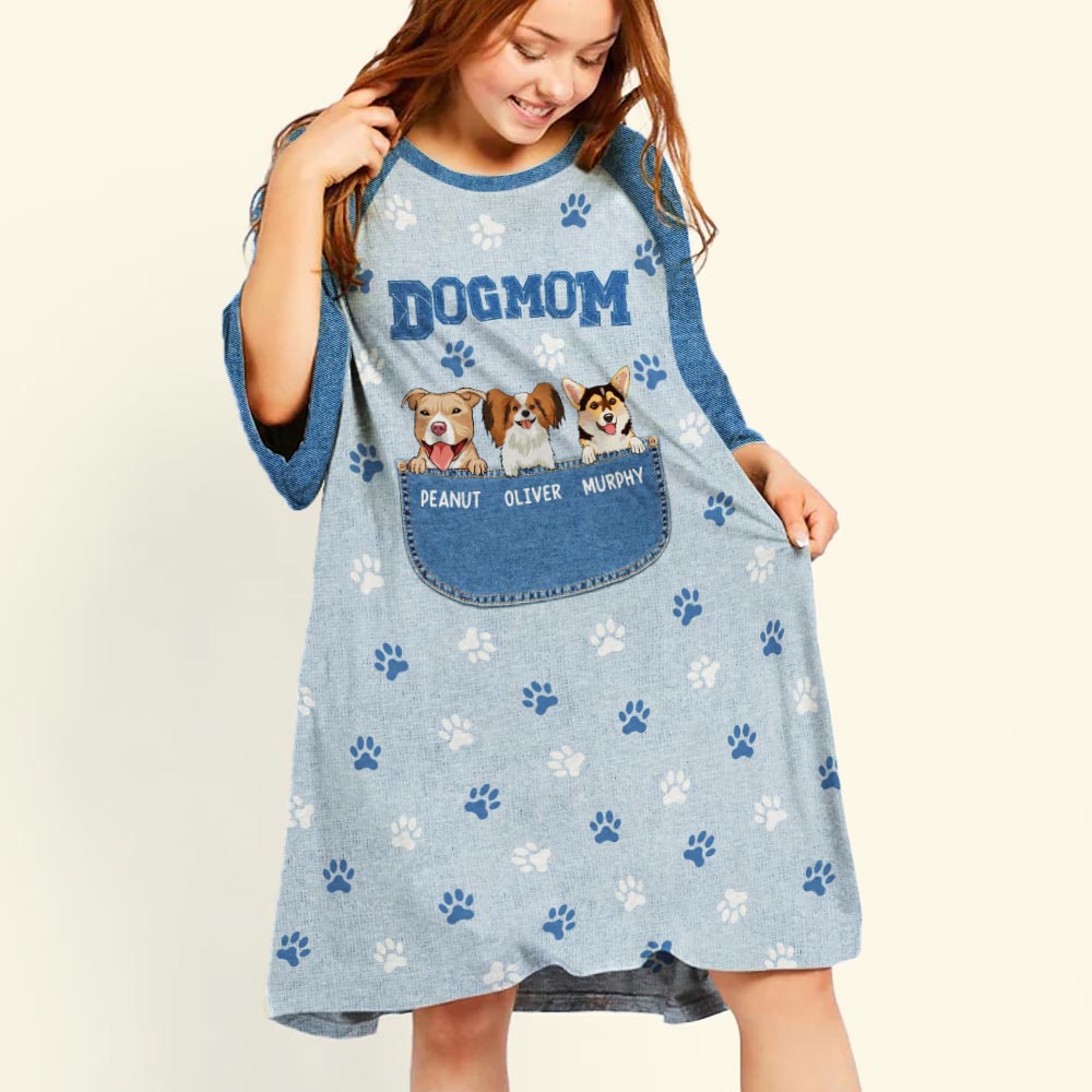 Personalized Custom 3/4 Sleeve Dog Mom Center Pocket Dress - Stand Out Everywhere