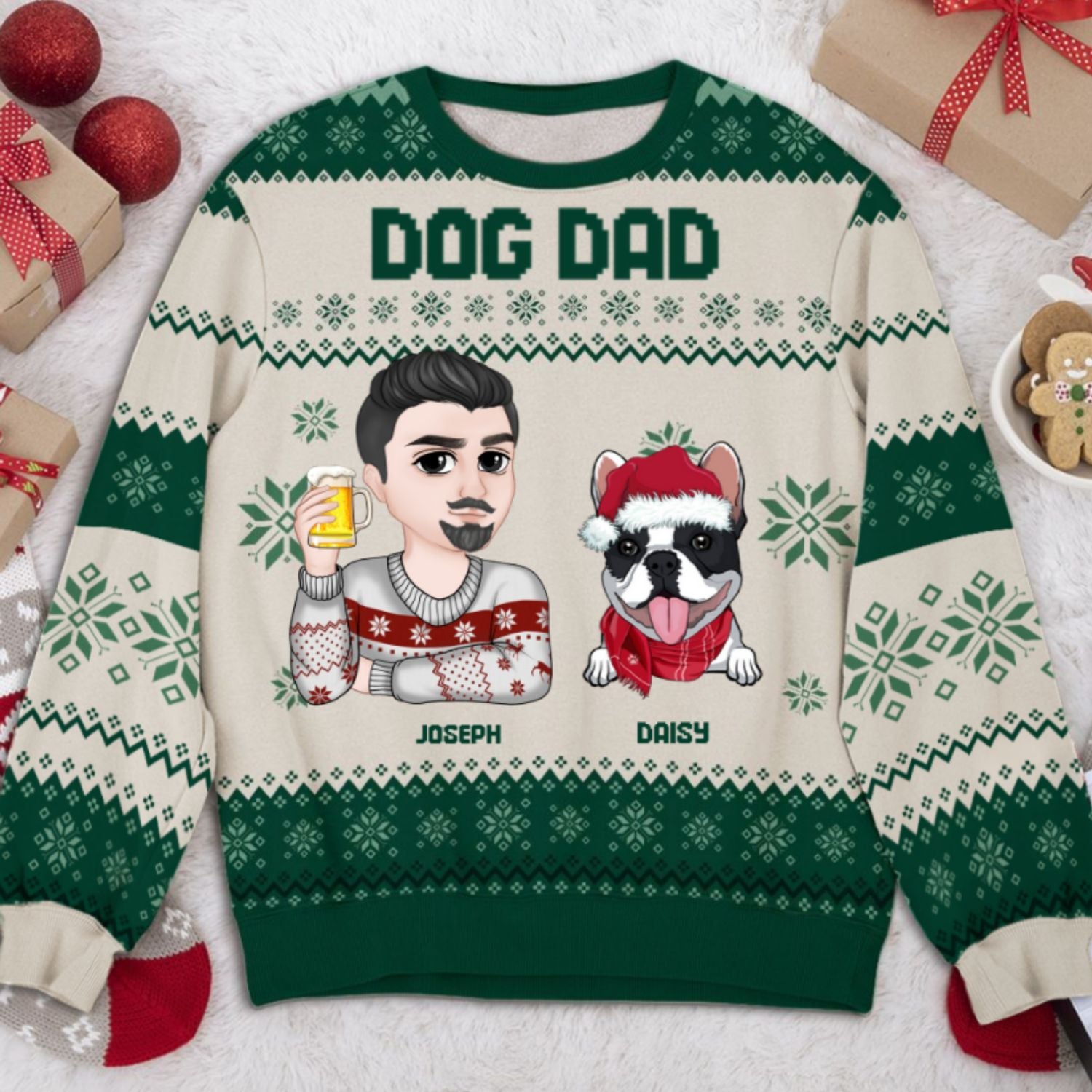 Personalized Custom All-Over-Print Christmas Sweatshirt for Dog Moms