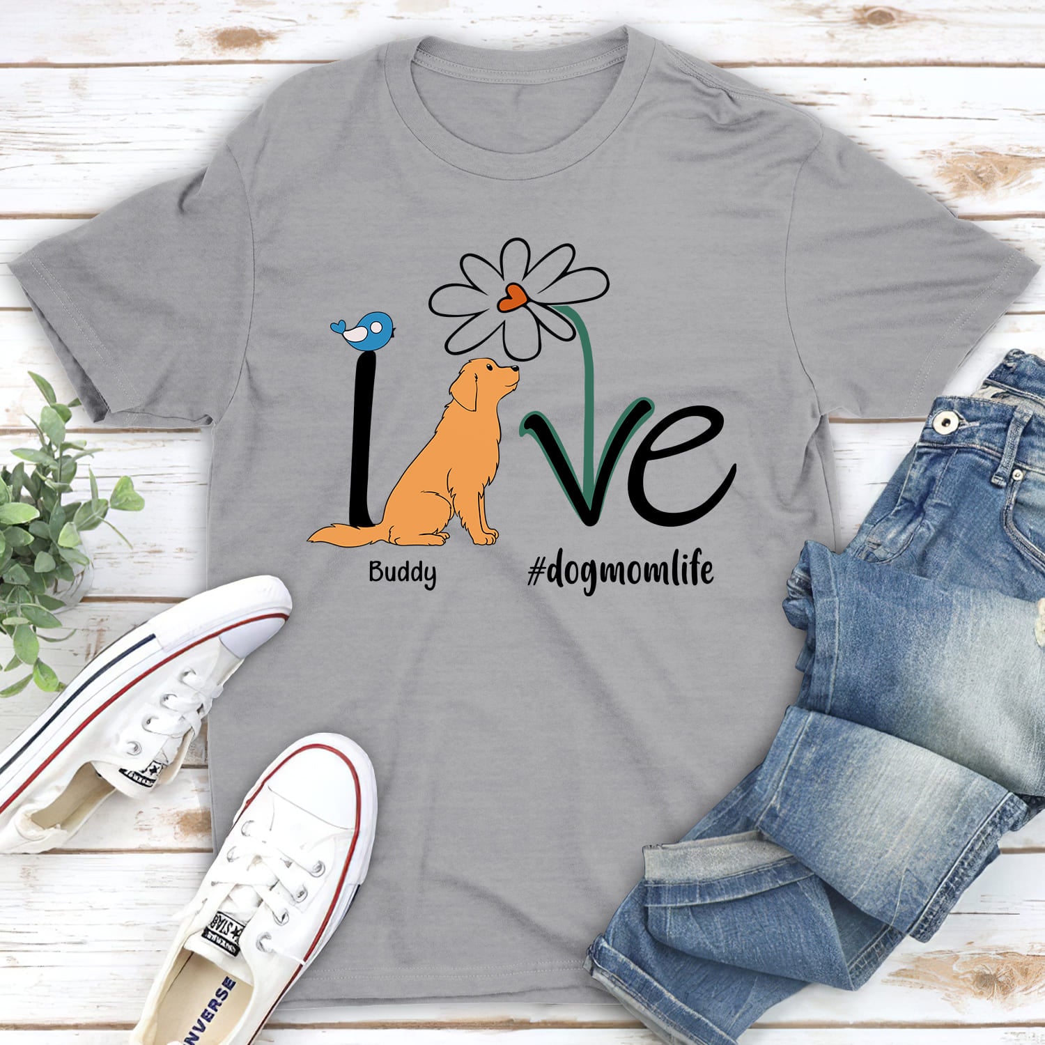 Customizable Dog Mom Life Flower Unisex T-shirt - Ideal Gift for Pet Lovers